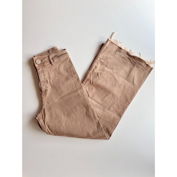 ZARA Marine Straight Tan Stretch Denim High Waisted Wide Leg Jeans, Size 4/26 - Picture 1 of 15